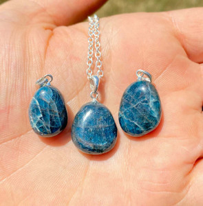 Blue Apatite Polished Teardrop Pendant in Drilled Setting - Sterling Silver