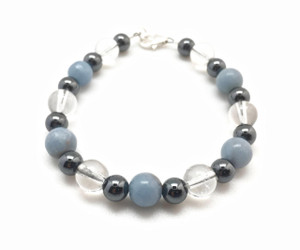 Communicate with Angels Clasp Bracelet - 6mm & 8mm Beads - Angelite, Hematite, Clear Quartz 