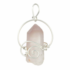 Lithium Quartz Raw Point Pendant in Wire Wrapped Setting - Sterling Silver - 29