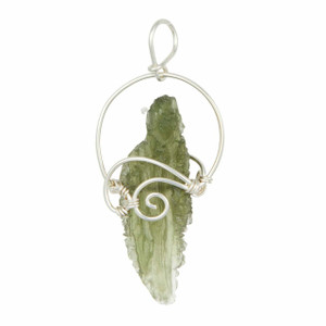 Moldavite Raw Natural Pendant in Wire Wrapped Setting - Sterling Silver - 140