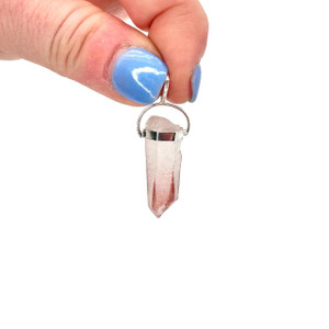 Pink Lemurian Quartz Point Pendant - Sterling Silver 